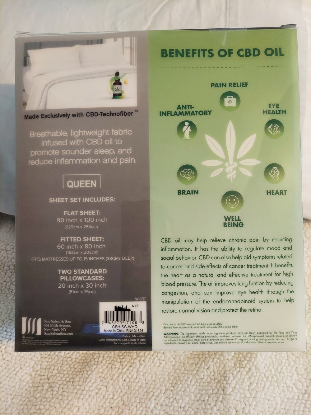 Queen CBD Infused Technofiber White Cotton Blend Soft Sheet Set NWT Breathable - Picture 2 of 2